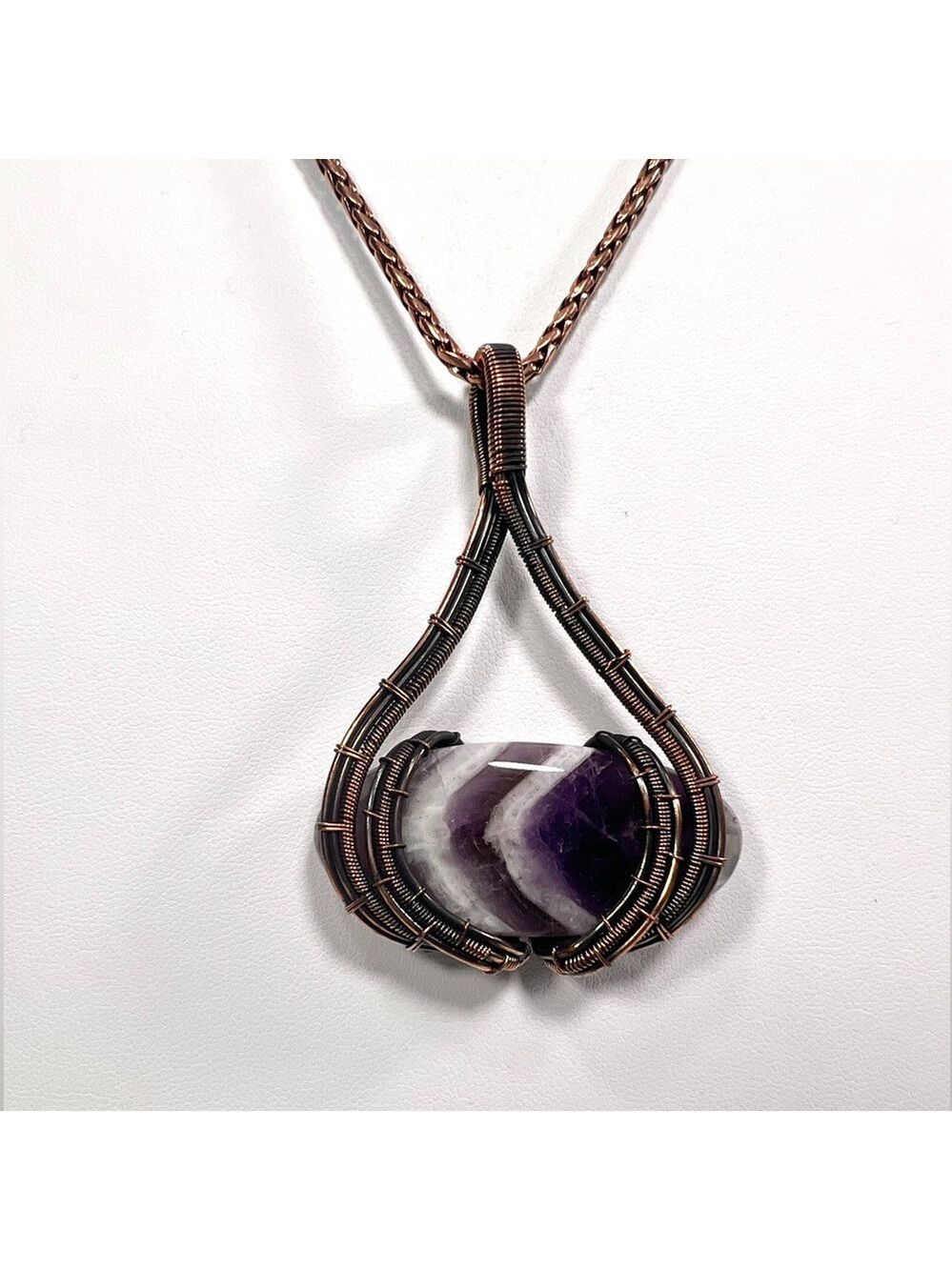 Chevron Amethyst Copper Wire Pendant